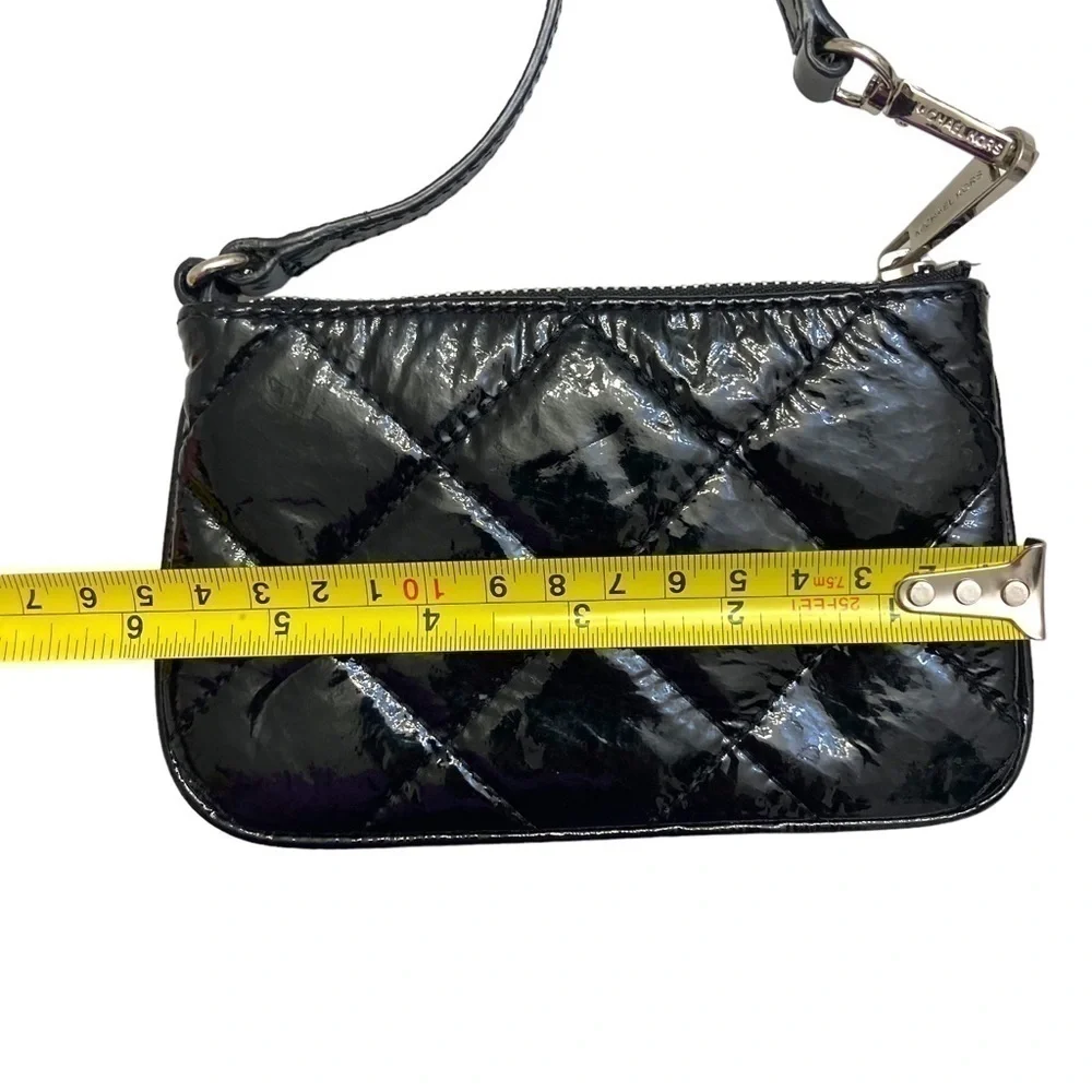 Michael Kors black patent quilted leather wristlet mini bag